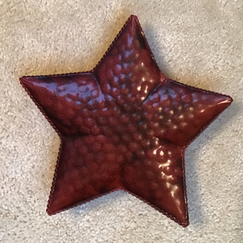 Decorative Star Dish, Red, Textured Metal